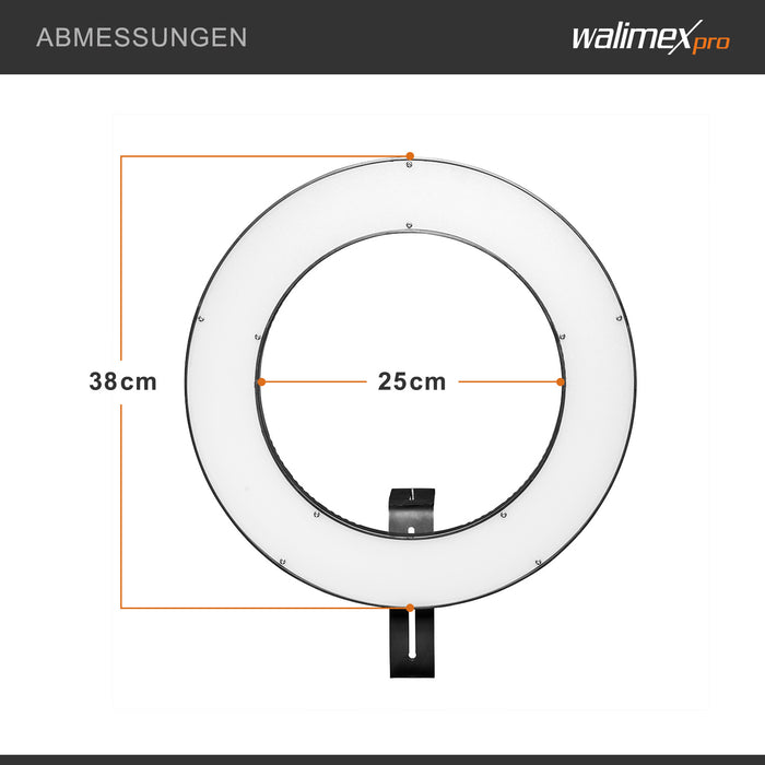 Ring light a LED 380 Bi-Color dimmerabile 23W, Luce ad anello con settori commutabili per foto e video, incl. accessori