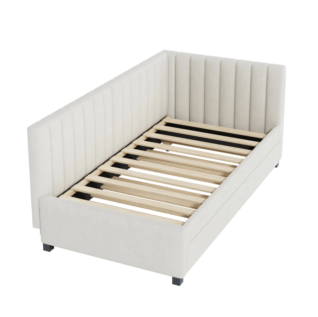 Letto imbottito 90x200 cm; convertibile con letto estraibile; velluto beige (Senza materasso)