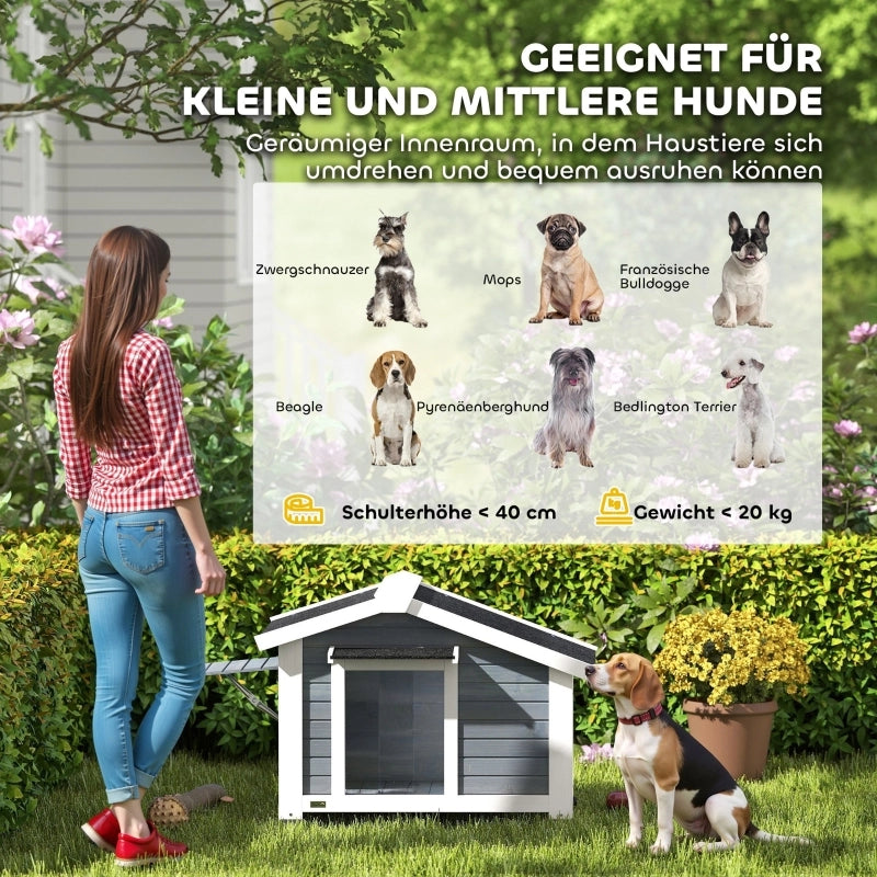CUCCIA per Cani da Esterno in Legno Grigia con Pavimento Rimovibile