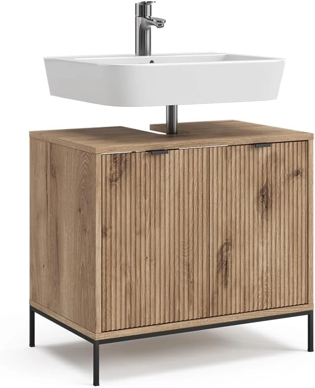 Mobiletto Eliza, Quercia vichinga, 70 x 63 cm con 2 porte, per la conservazione di articoli da bagno e prodotti per la cura personale