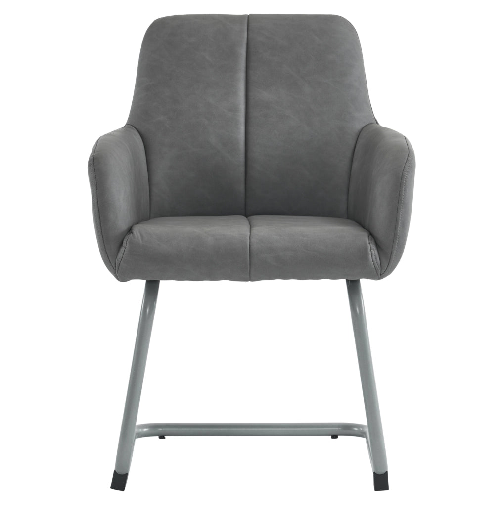 Set di 6 sedie da pranzo con braccioli; design ergonomico; in pelle; grigio