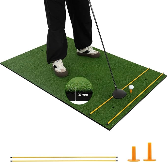 Tappeto da Allenamento Golf 3-in-1, Tappetino da Allenamento in Erba Sintetica con 2 Punte da Golf, 2 Aste di Allineamento e 3 Fori Preforati per le Punte