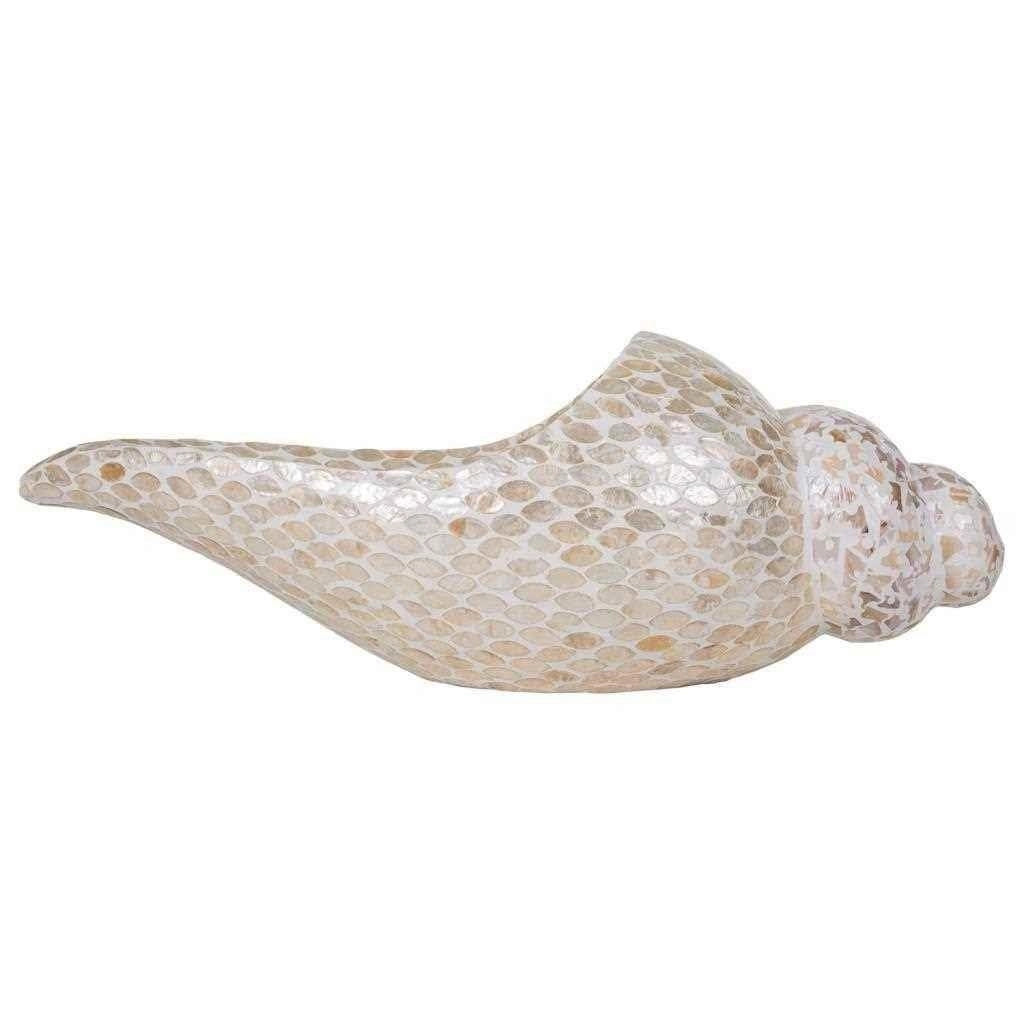 Conca in ceramica rifinita in capiz bianco 52x18x20h