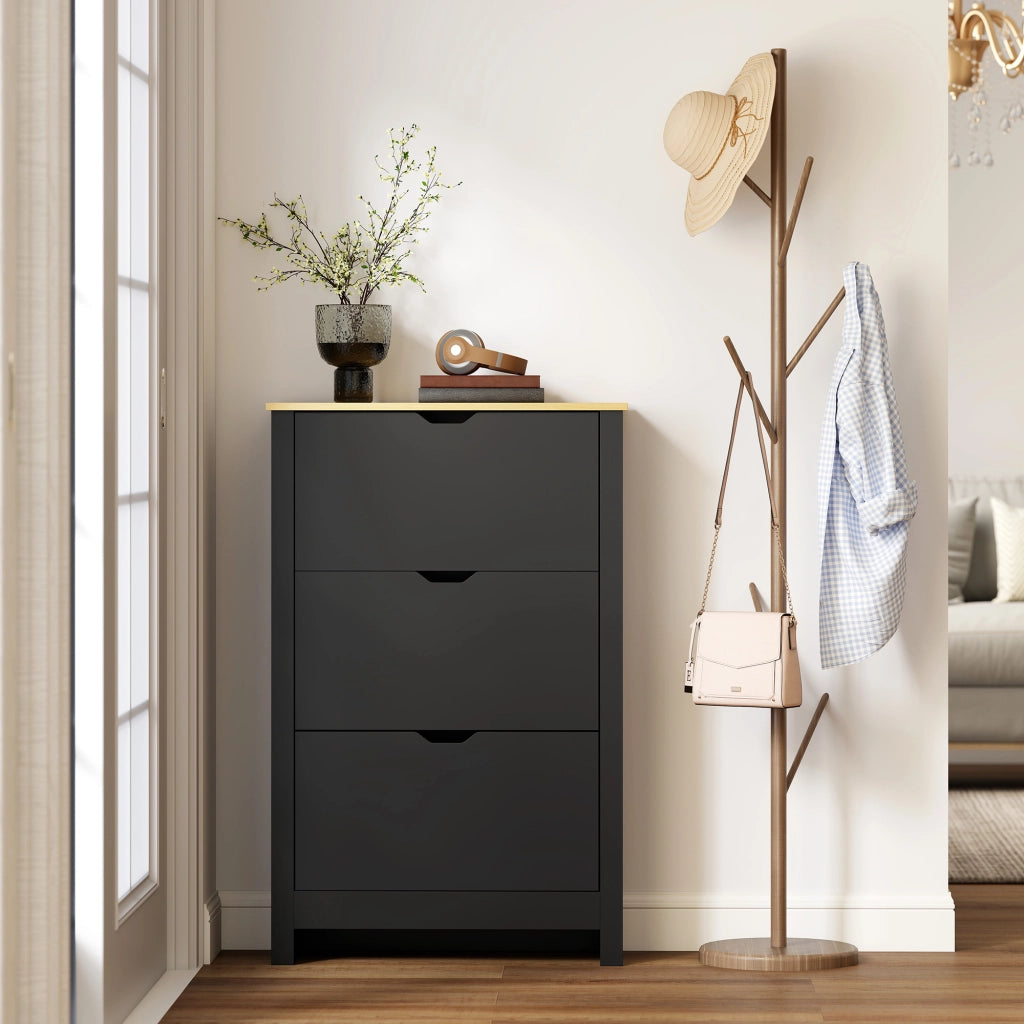Armadio per Scarpe 3 Ante Abattanti 2 Compartimenti ¨C zephmum ¨C Nero Rovere