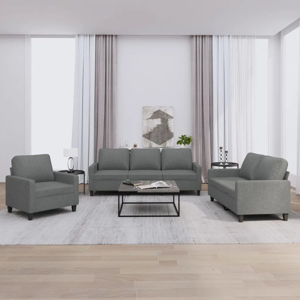 Set di Divani 3 pz con Cuscini Grigio Scuro in Tessuto 3201429