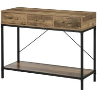 Consolle Tavolo d'Appendere d'Ingresso Industriale con 3 Cassetti e 1 Ripiano Effetto Legno, 100 x 35 x 76,5 cm, Marrone Chiaro e Nero