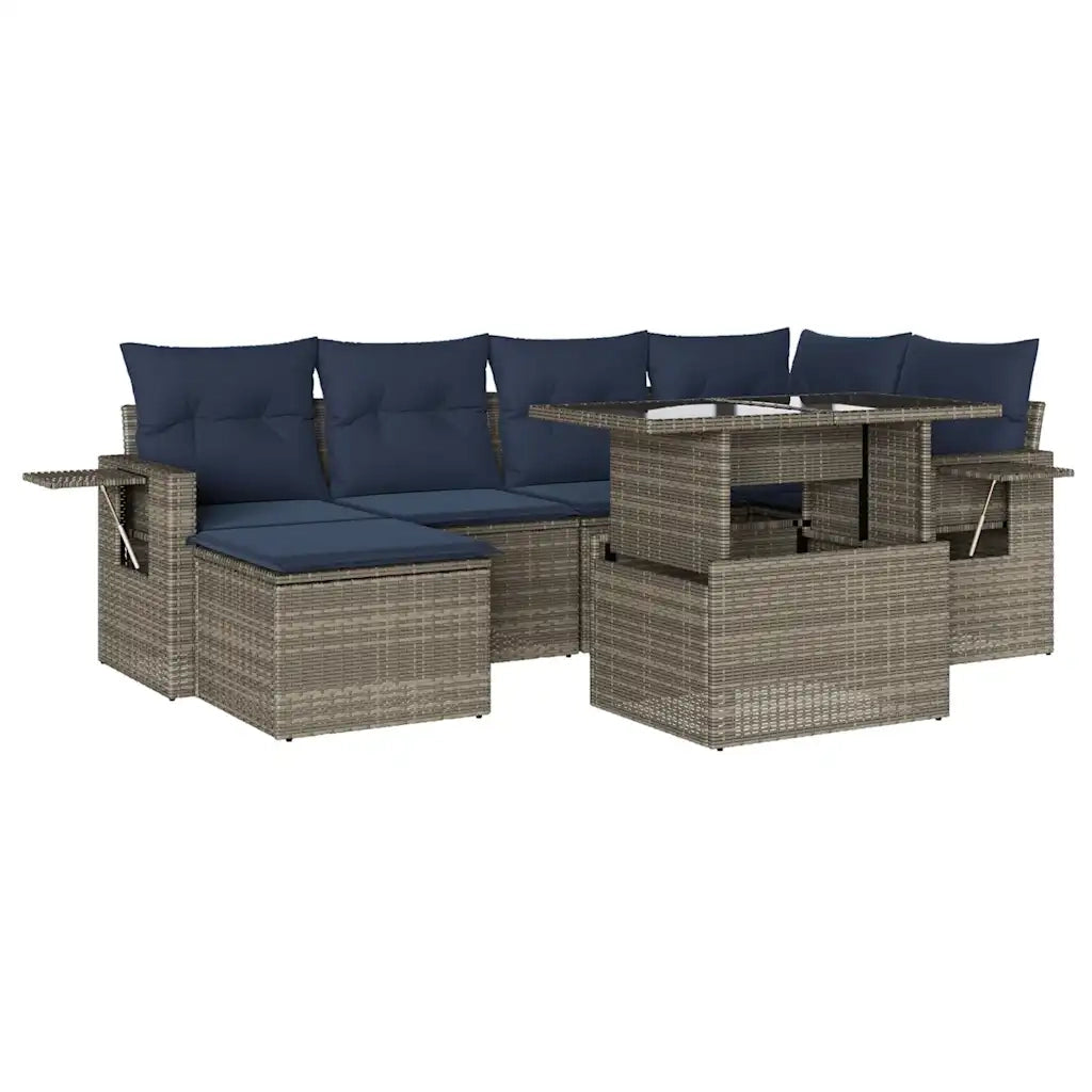 Set Divani da Giardino 7 pz con Cuscini Grigio in Polyrattan 3268051