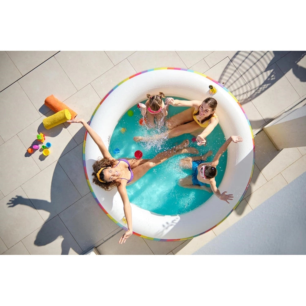 Trade Shop - Piscina Tonda Gonfiabile Family Stampa Arcobaleno 206x206x51cm Con 2 Portabicchieri 54443 -