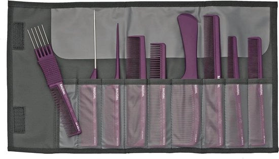 Set di spazzole per capelli a forma di linea con 9 pezzi, antistatiche, con astuccio di conservazione