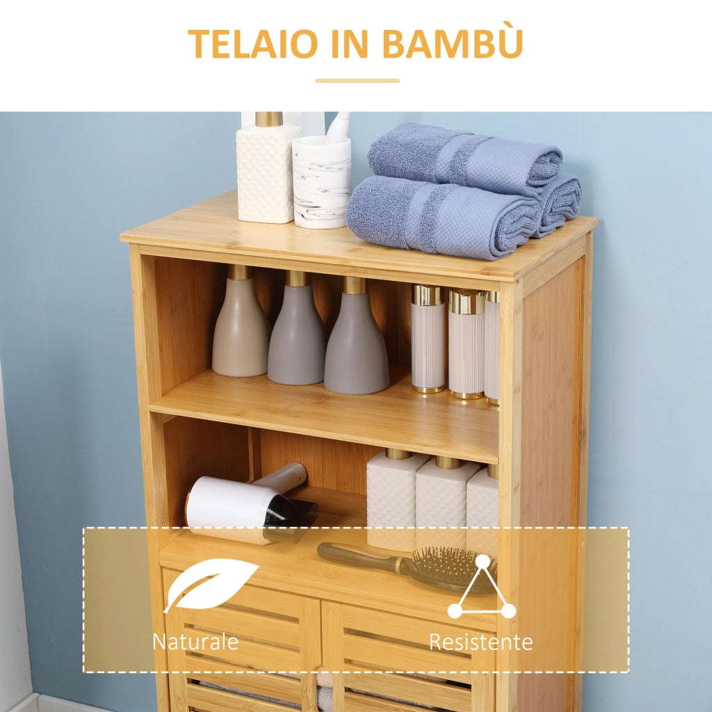 Mobiletto Bagno Salvaspazio 50x29x92 cm Armadietto e 2 Ripiani Aperti in Legno