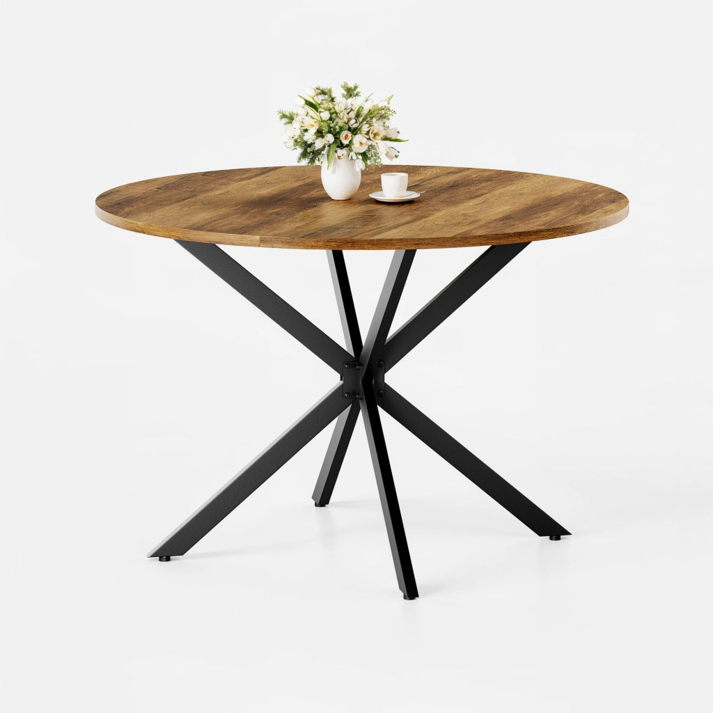Tavolo da pranzo rotondo ?120 cm stile rustico; truciolare e ferro marrone e nero