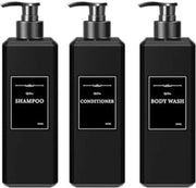 Set di 3 Dispensatori di Sapone 500ml con Etichette per Cucina e Bagno - Plastica e Nero
