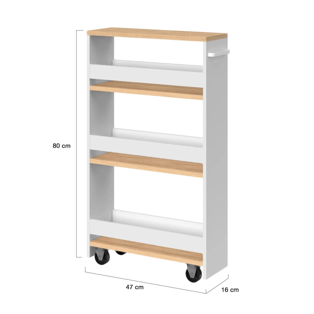IDMarket - Carrello da cucina salvaspazio HAGA a 3 ripiani, bianco e effetto faggio
