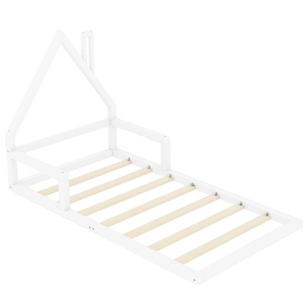 Letto per bambini bianco a forma di casa in legno di pino massello 90x200 cm