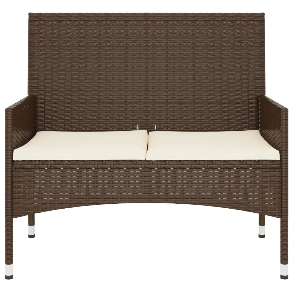 Panca da giardino 90 x 51 x 85 cm arredo da esterno per terrazza a 2 posti con cuscini marroni in resina intrecciata 02_0011777