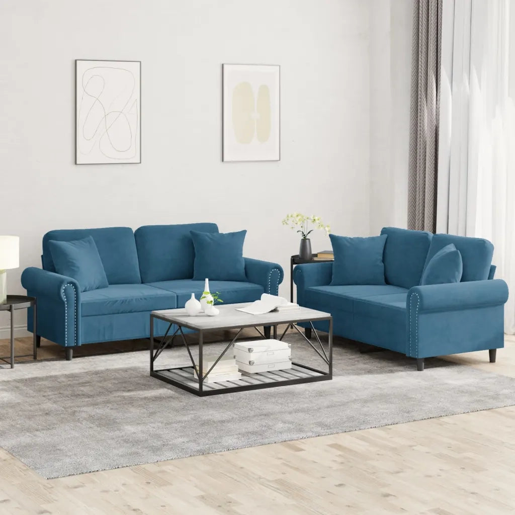 Set di Divani 2 pz con Cuscini Blu in Vellutocod mxl 131055