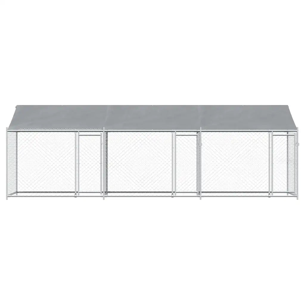 Gabbia Cani con Tetto e Porte Grigia 6x2x2 m in Acciaio Zincato 3209564
