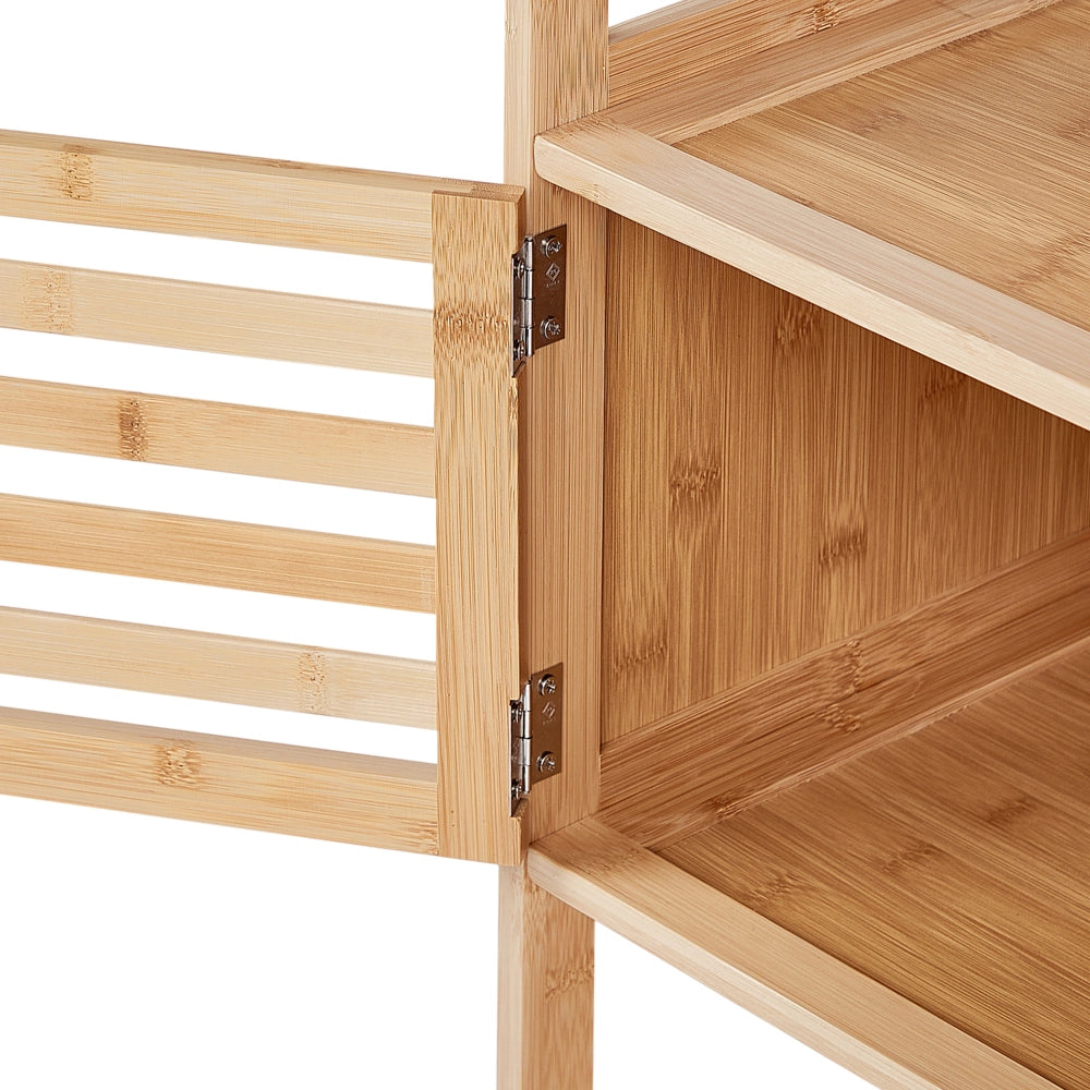 Scaffale da bagno in marrone chiaro di bambù Stoccaggio da bagno 4 ripiani 1 porta