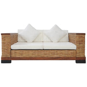 Divano a 2 Posti con Cuscini Marrone in Rattan Naturale 283079