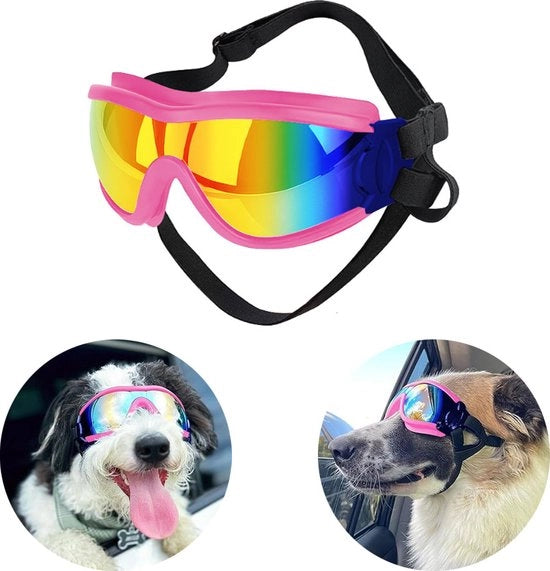 Occhiali da Sole per Cani - Protezione Oculare per Cani - Uv Resistente - Impermeabile - Resistente al Vento - Cinturino Regolabile - Adatto per Piccoli e Medi Cani - Regalo - Rosa Rosso