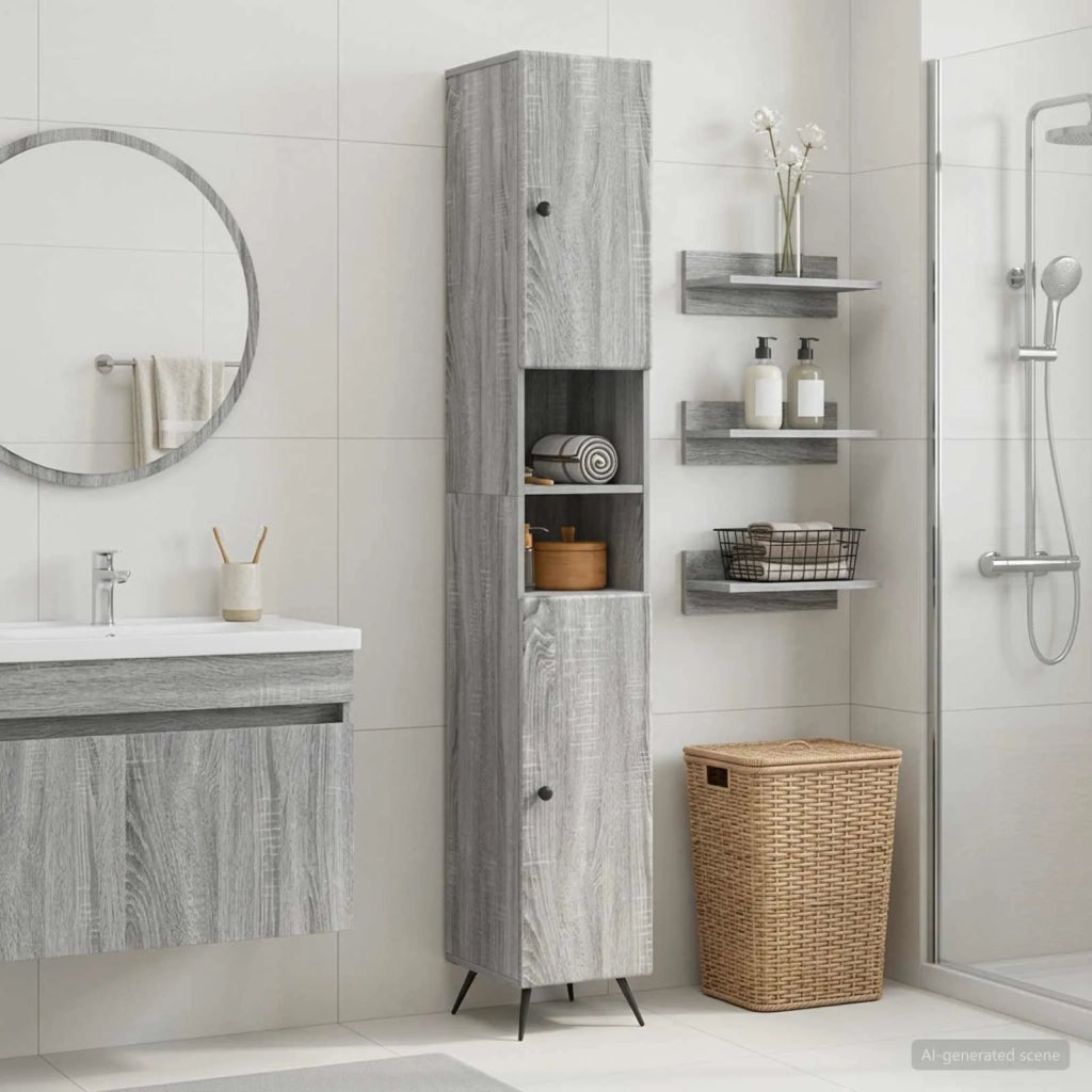 Armadio da Bagno con Ripiano Aperto BREDA Sonoma grigio 897481