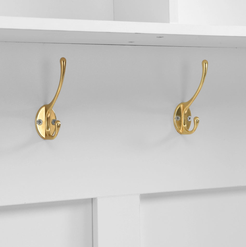 Mobile ingresso multifunzionale con LED; specchio; ganci e cassetti; 120x40x187 cm; MDF bianco e legno