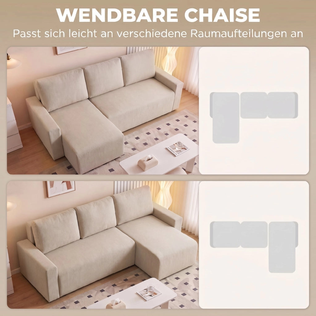 Divano letto angolare 3 posti in velluto ¨C zephmum ¨C beige