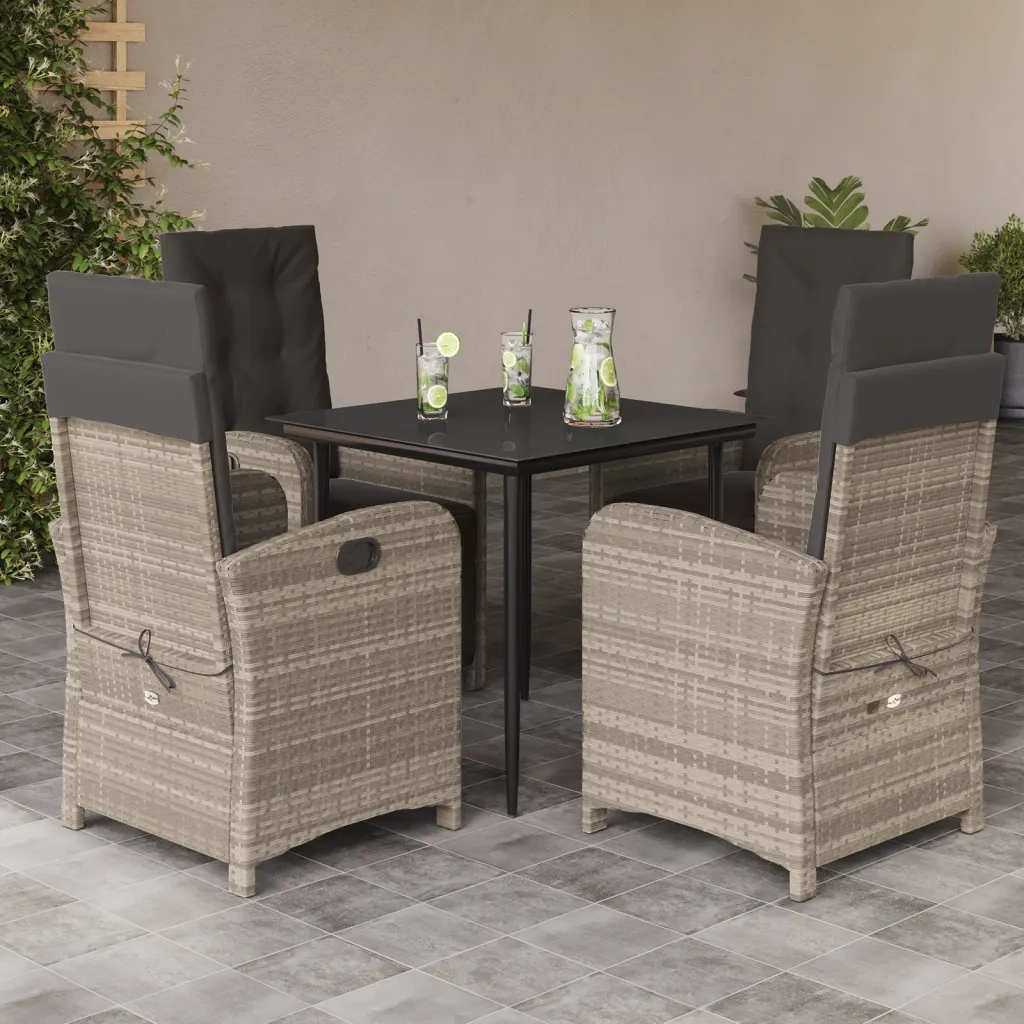 Set Pranzo da Giardino 5pz con Cuscini Grigio Chiaro Polyrattan 3212599