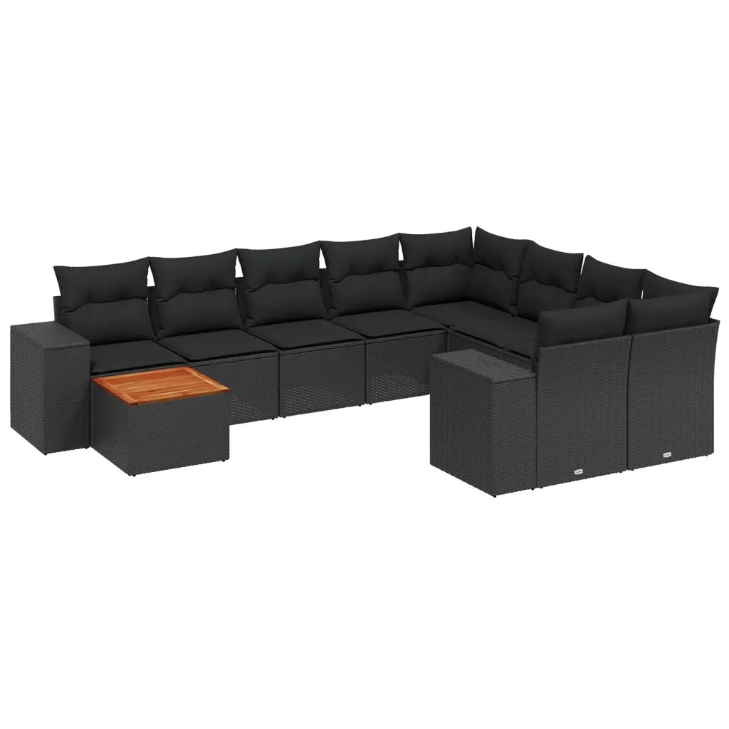 Set Divani da Giardino 10pz con Cuscini in Polyrattan Nero
