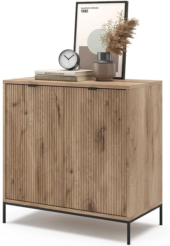 Cassettiere Eliza, Quercia vichinga, 42 x 81.2 cm con 2 porte, Meccanismo push-to-open e superficie facile da pulire