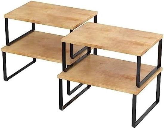 Set di 4 mensole per cucina, Organizzatore della dispensa, Rincalzo per la dispensa della cucina, per spezie, erbe, lattine, in bambù e metallo, nero