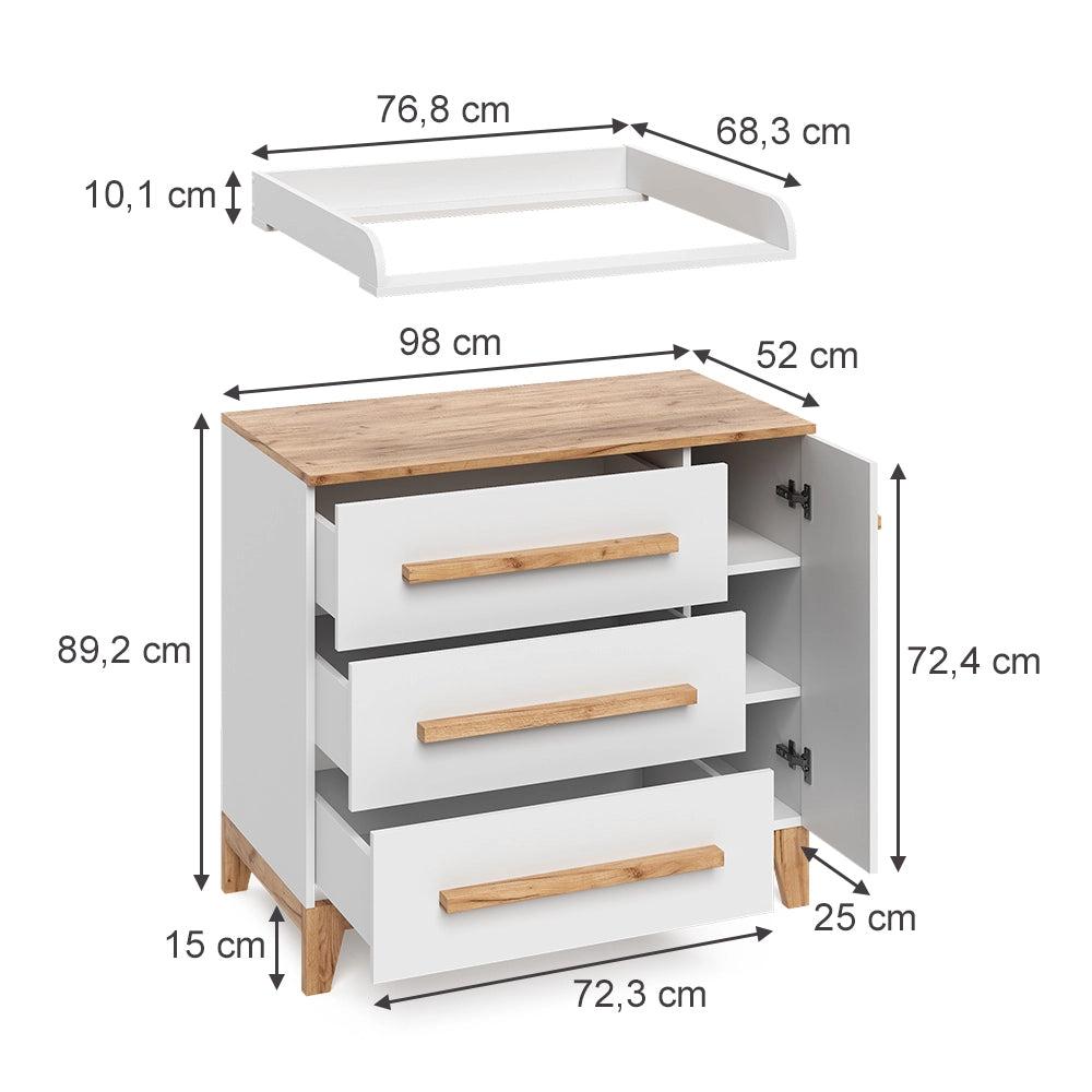 Vitalispa Fasciatoio Bianco/Artisan 98 x 98 cm con cassetti