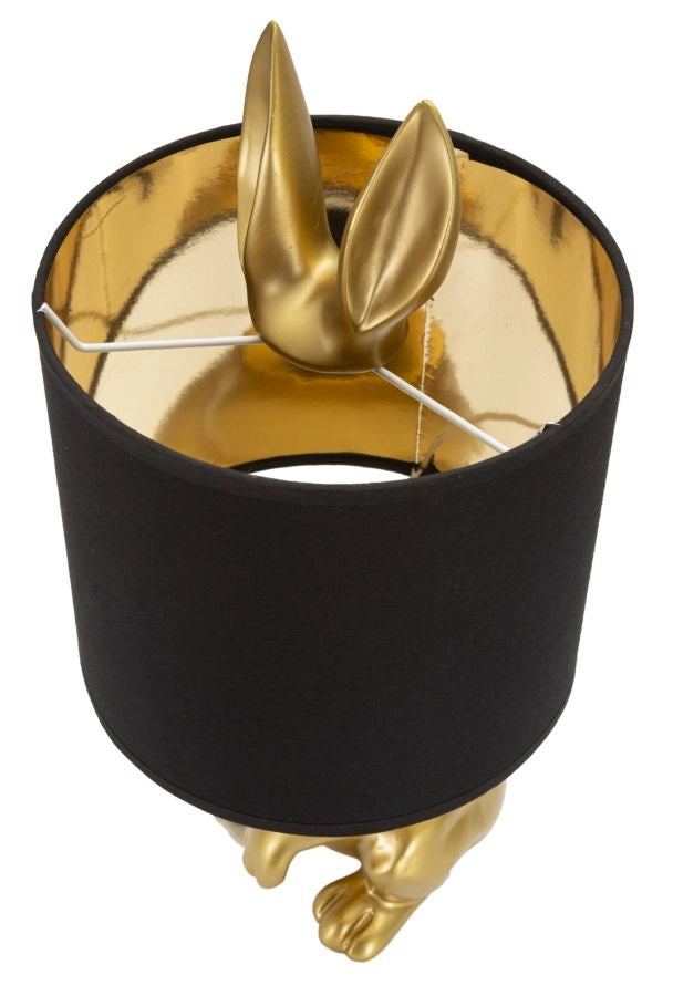 Lampada da Tavolo Coniglio Ø20x43 cm in Resina e Ferro e Carta e Tessuto Oro e Nero
