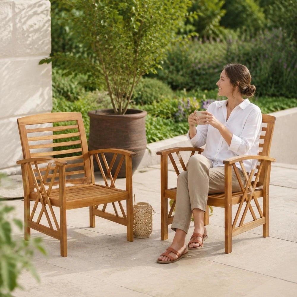 Garden Chairs, 2 Pieces, Solid Acacia Wood