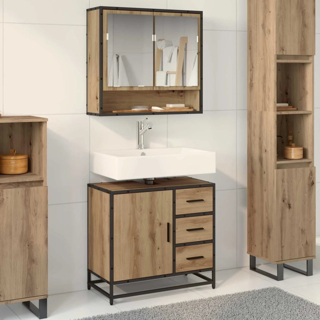 Set di mobili per il bagno con porta 2 pcs Rovere artigianale 3402507