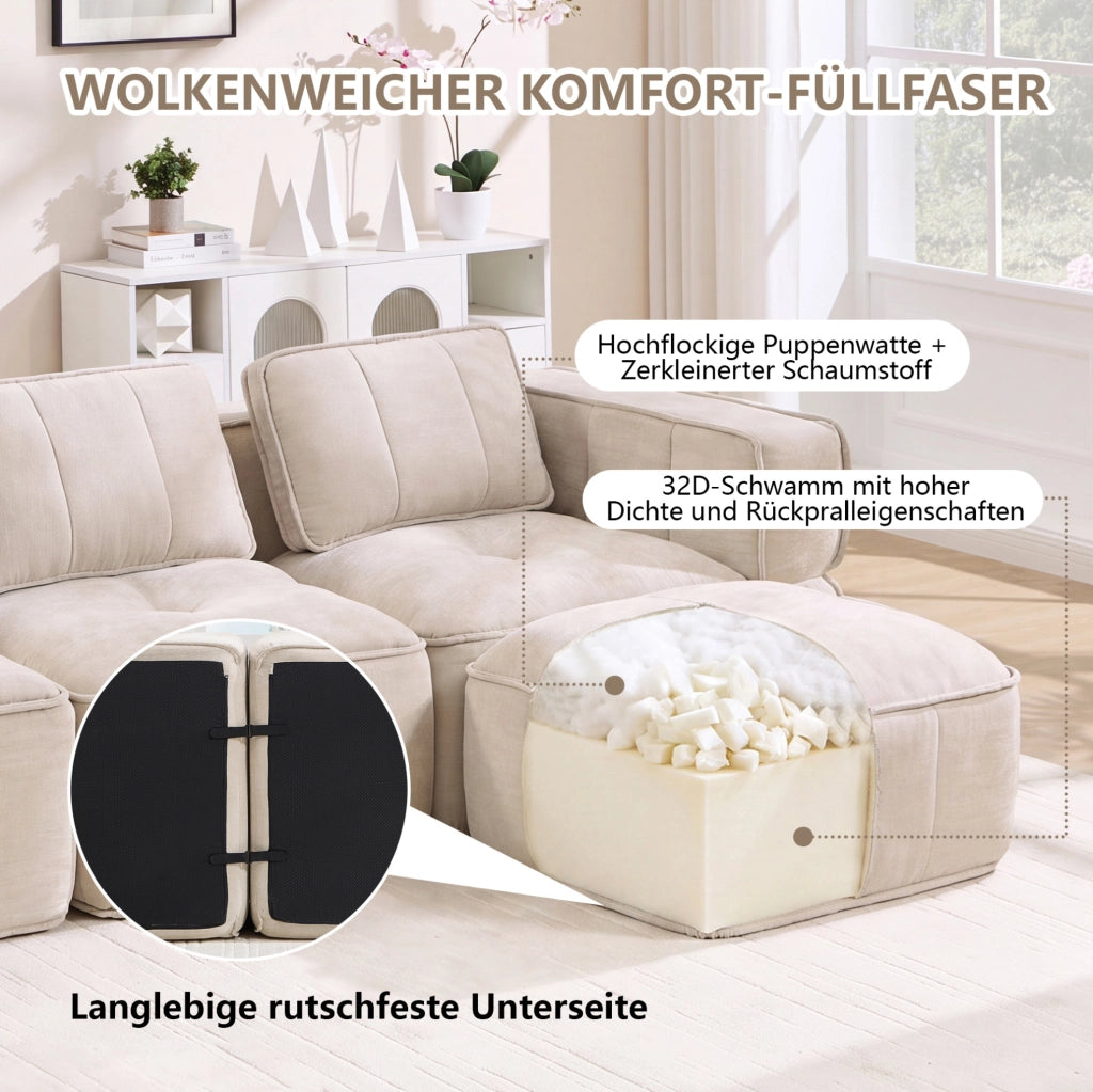 Divano modulare in poliestere beige; 198 × 162 × 67 cm