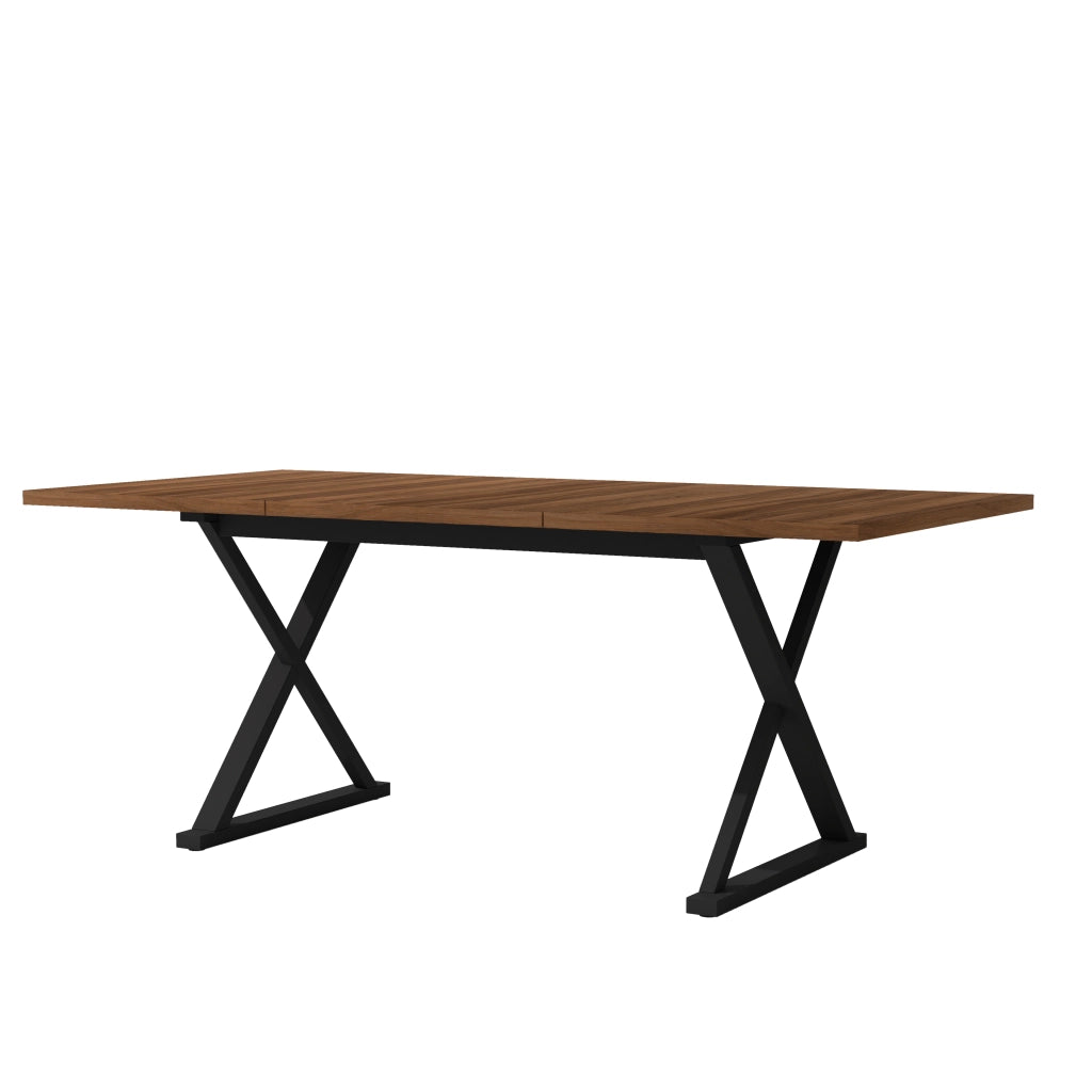 Tavolo da pranzo per 6-8 persone con gambe in metallo a X design minimalista in MDF noce e nero 180 × 90 cm