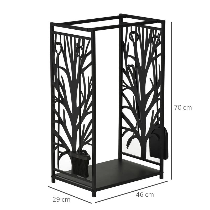 PORTALEGNA PER CAMINO IN ACCIAIO NERO E ANTIRUGGINE CON ACCESSORI 46 X 29 X 70CM