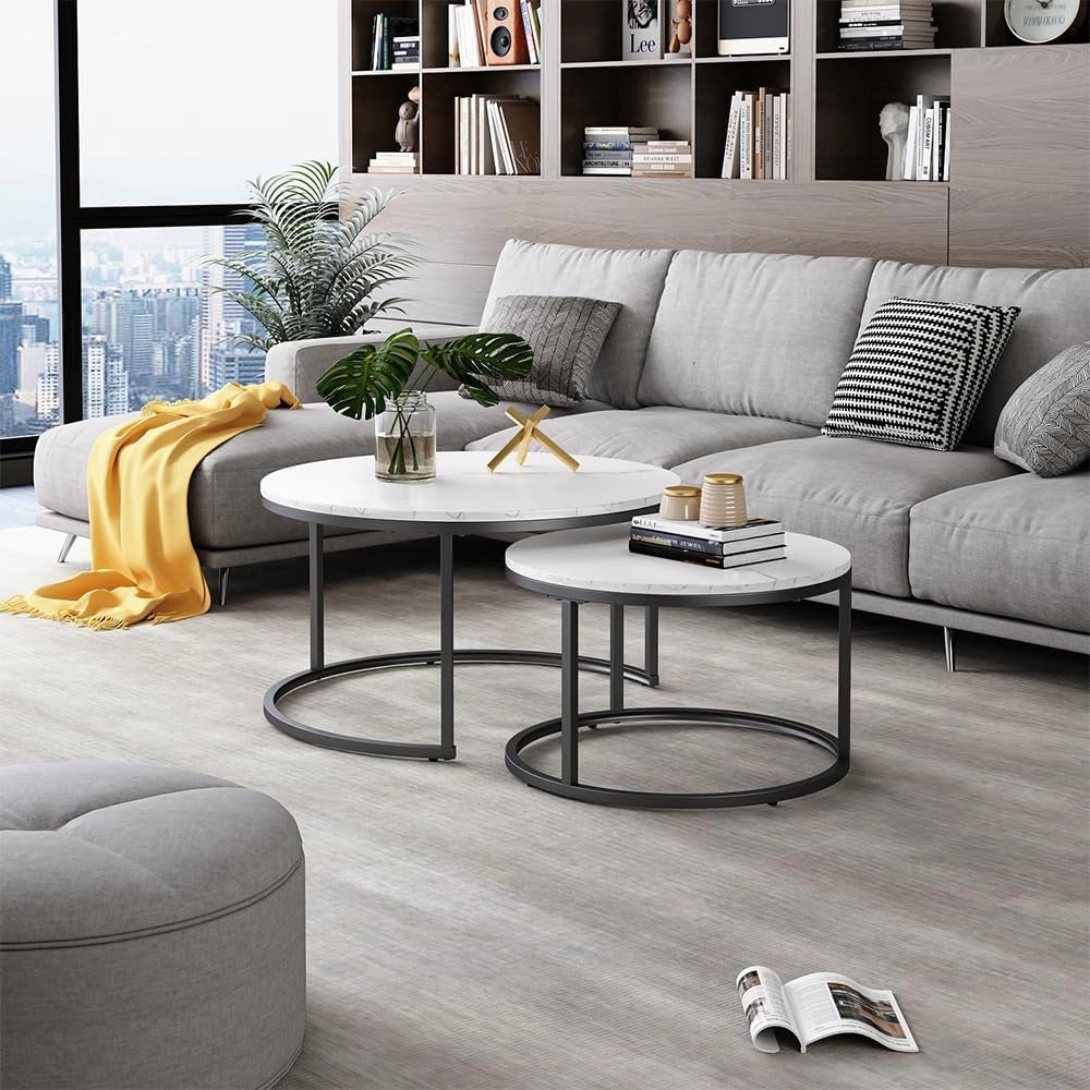 Tavolino da divano Montreal, Bianco, 77 x 40 cm 2 parti, salvaspazio, pieghevole e combinabile in modo versatile