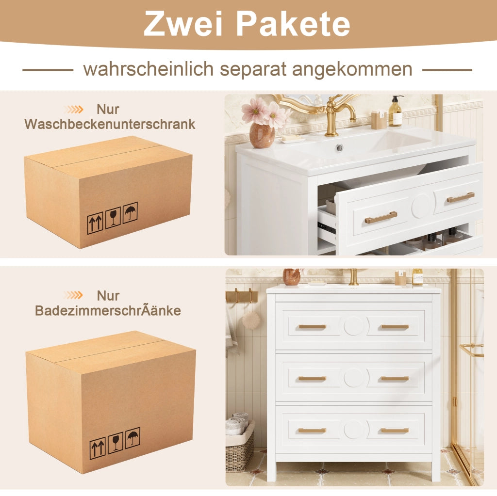 Mobile bagno freestanding con lavabo in ceramica 76,5 x 47 x 82 cm
