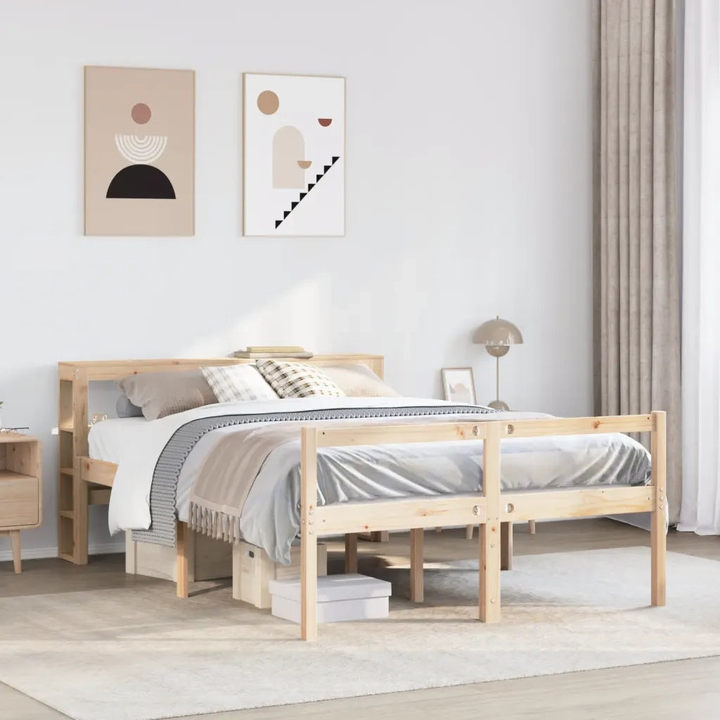 Letto per Anziani con Testiera 140x190 cm Legno Massello Pino