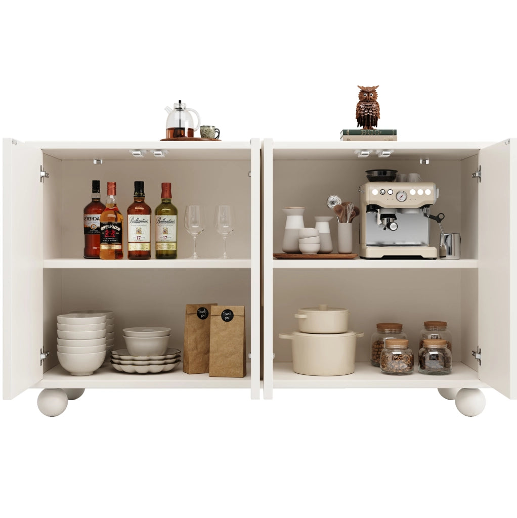 Credenza 120x35x71 cm con ante; MDF e gambe in legno di pino; bianco