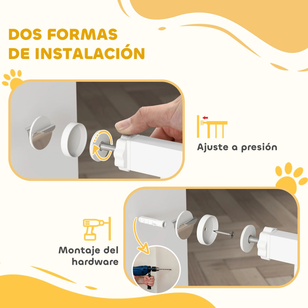 Porta per Cani Regolabile 76-104 cm con Estensioni ¨C Zephmum ¨C Bianco