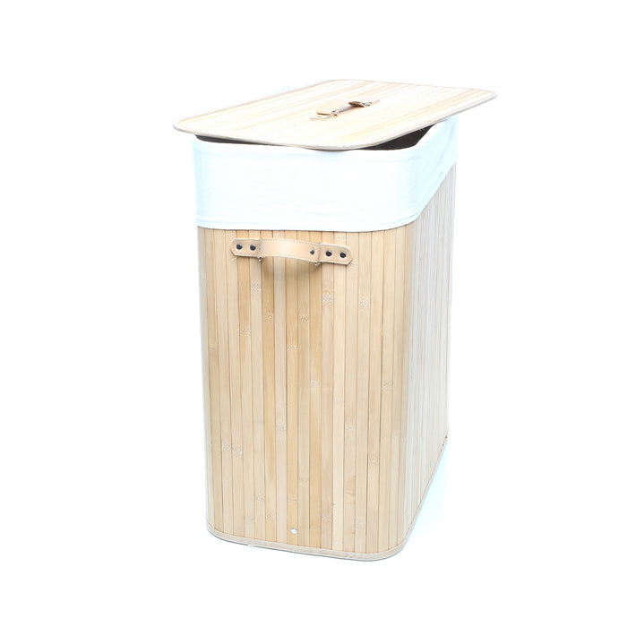 Cesto portabiancheria bambù chiaro 105l, due scomparti, sacco interno rimovibile