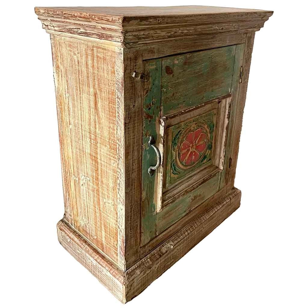 Comodino in legno con finitura artigianale marrone 53x27x69h cm
