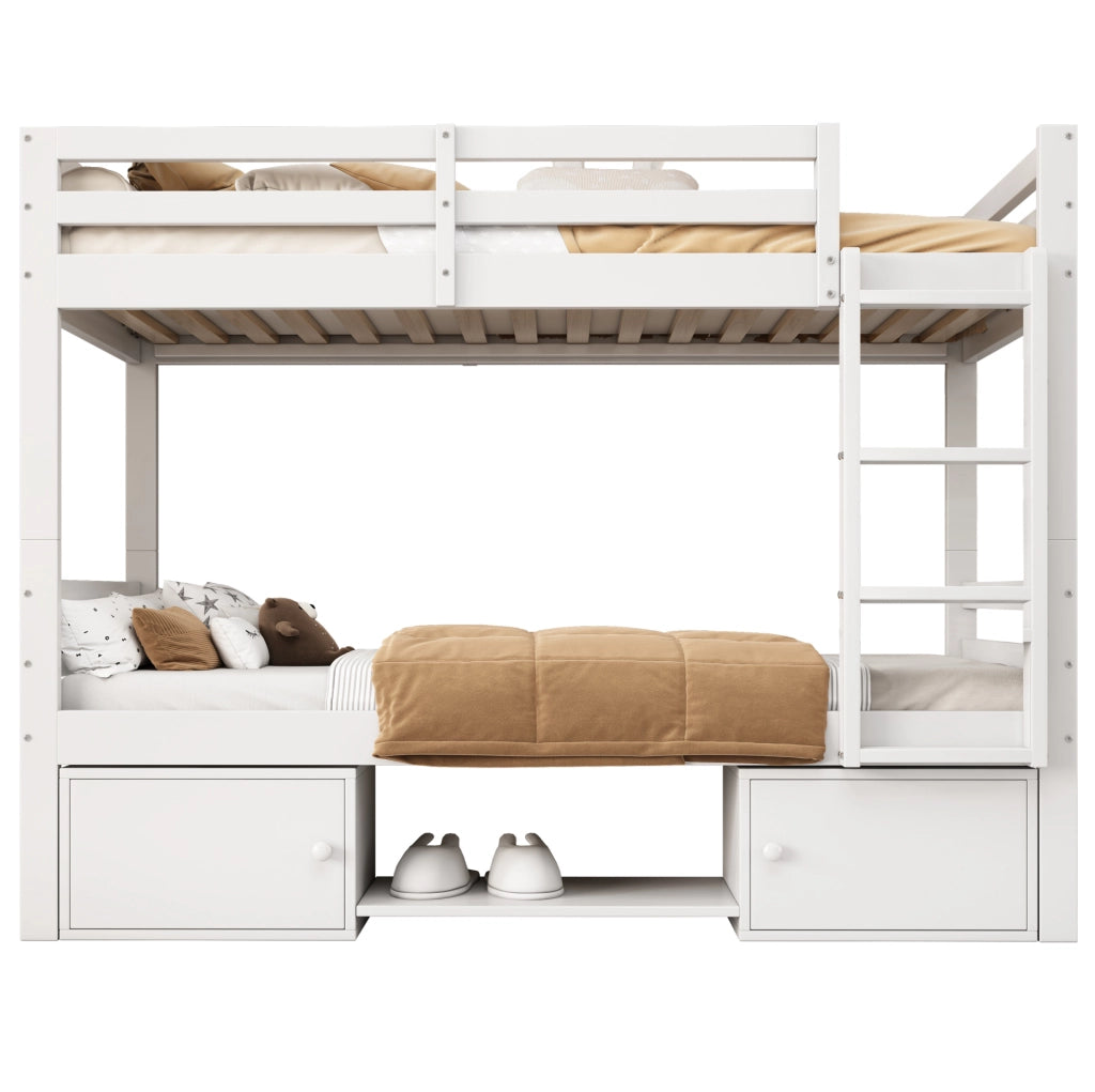 Letto a castello per bambini 90x200 cm divisibile, con ripiani e vani bianchi