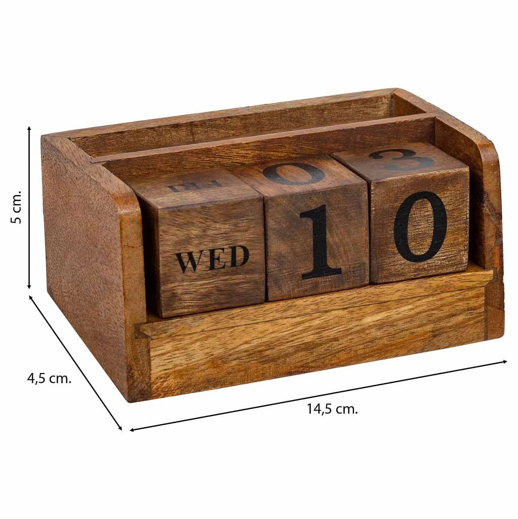 Calendario di quattro cubi in legno marrone 14,5x4,5x5h