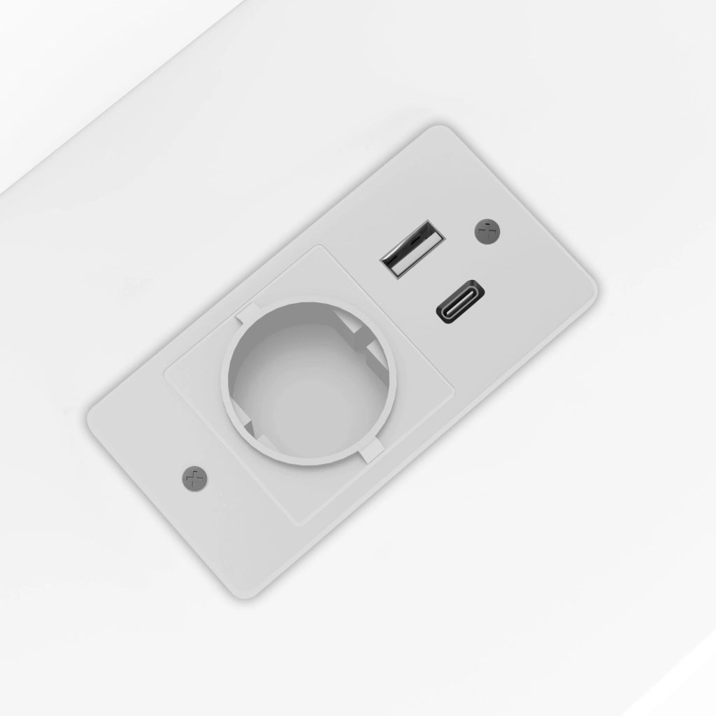 Divano letto 140x200 cm con letto estraibile; prese e 2 porte USB in MDF e pino bianco