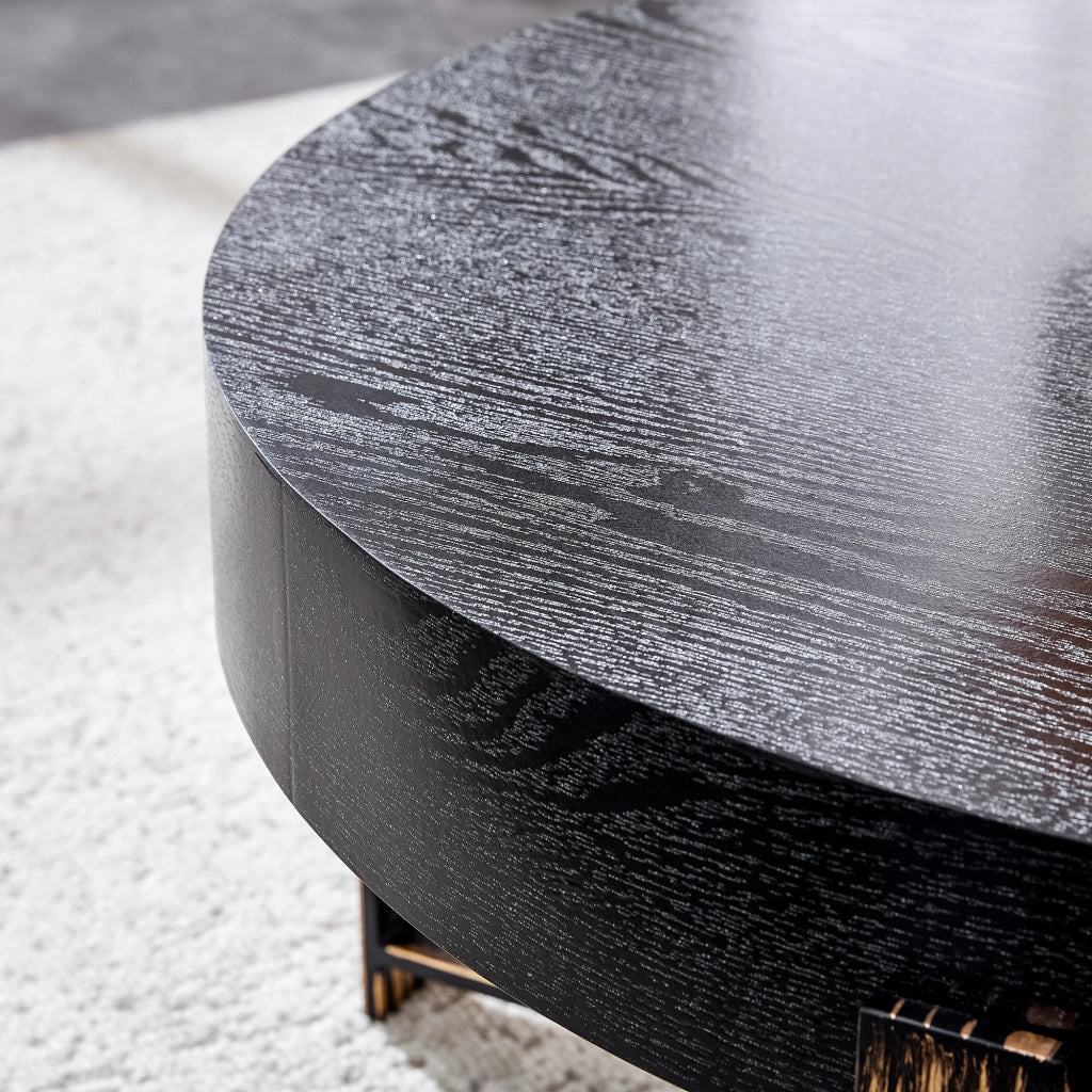 Tavolino da caffè rotondo con base in metallo - per soggiorno - 68 cm - nero