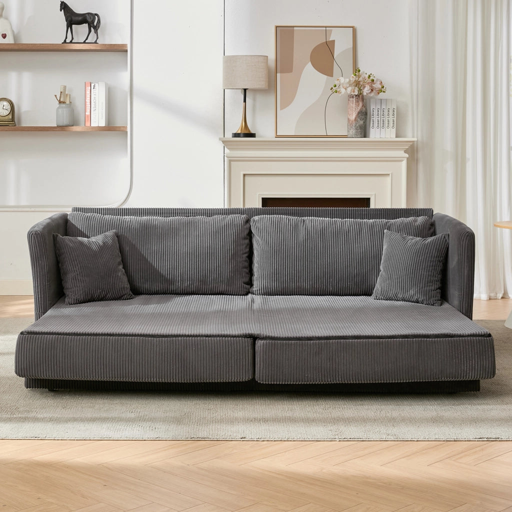Divano letto trasformabile in velluto a coste grigio 182 cm HOMVRA